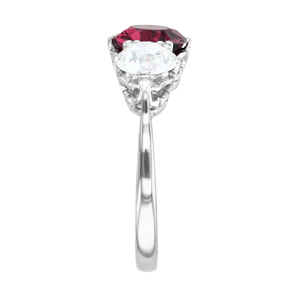 1.55ct Ruby and Diamond Three Stone Ring | Pre-Loved | 18K White Gold - Image 5