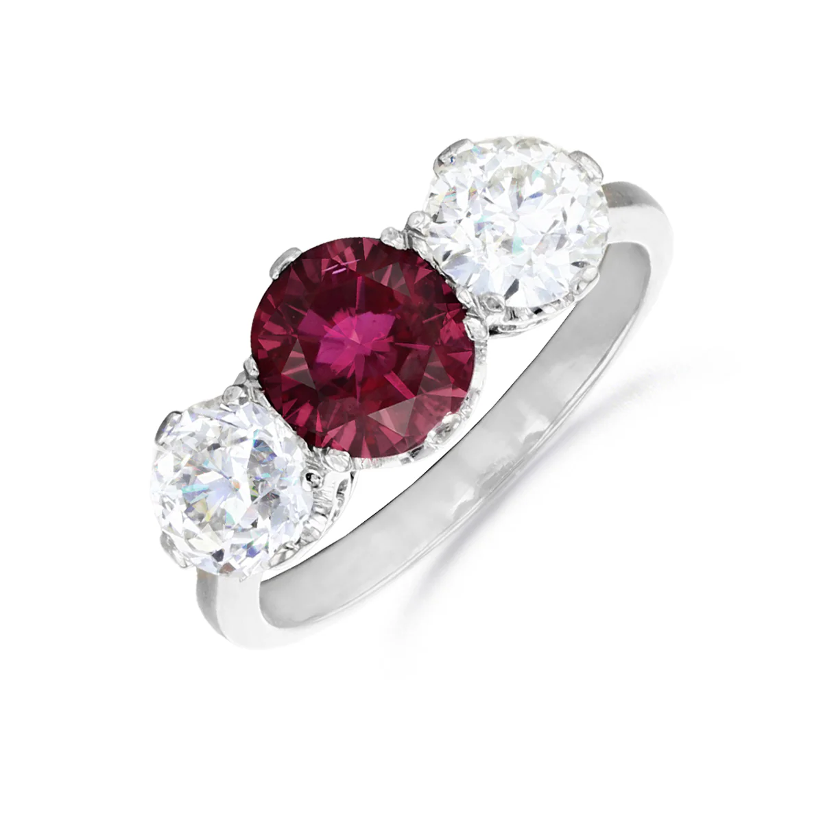 1.55ct Ruby and Diamond Three Stone Ring | Pre-Loved | 18K White Gold - Image 6
