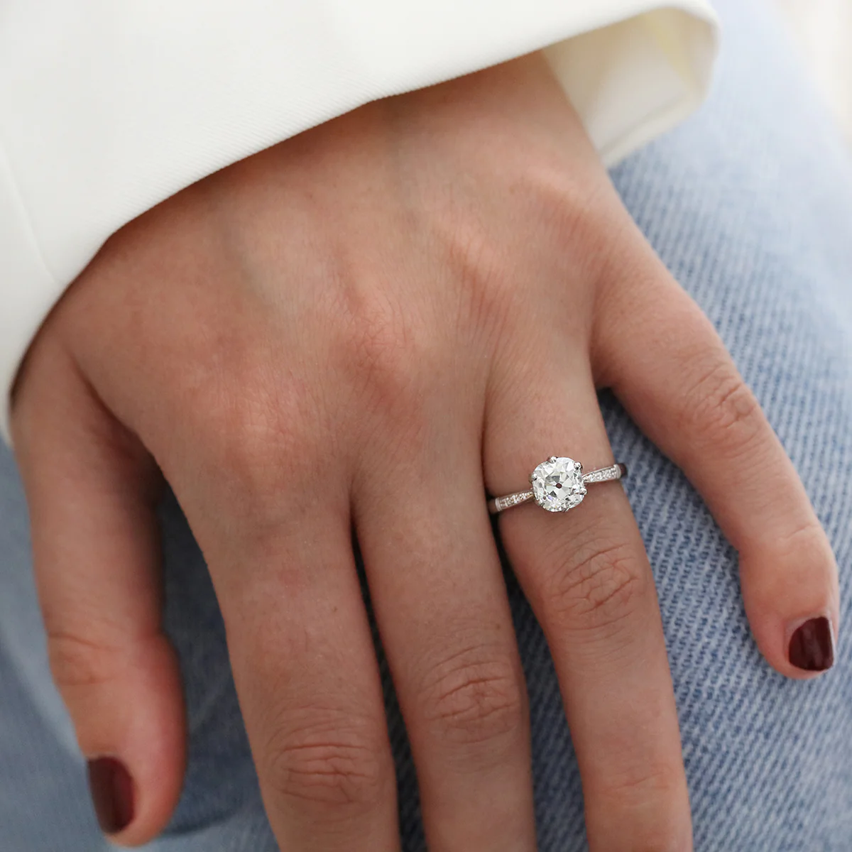 1.63ct Florrie Old Cushion Cut Diamond with Milgrain Shoulders | Pre-Loved | 18K White Gold - Image 5