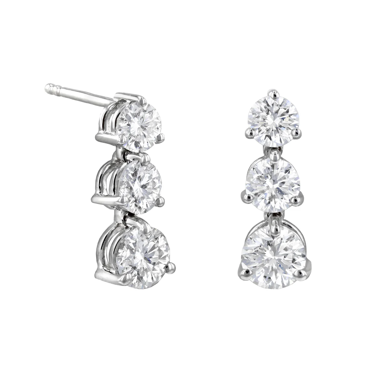 1.90ct Lab Grown Diamond Three Stone Drop Earrings | 9K White Gold - Image 2