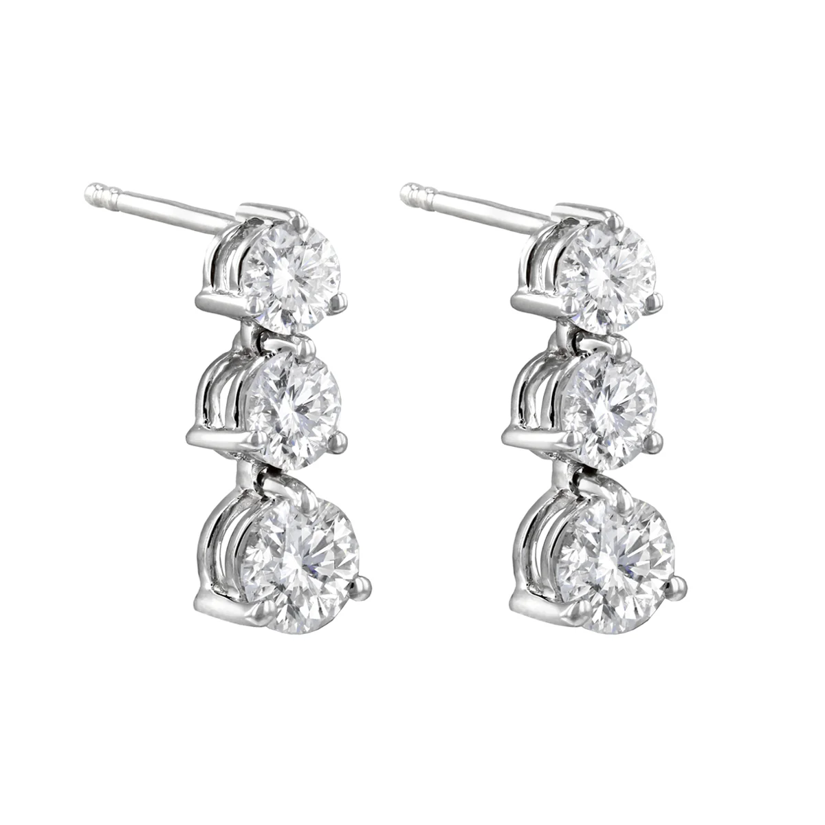 1.90ct Lab Grown Diamond Three Stone Drop Earrings | 9K White Gold - Image 3