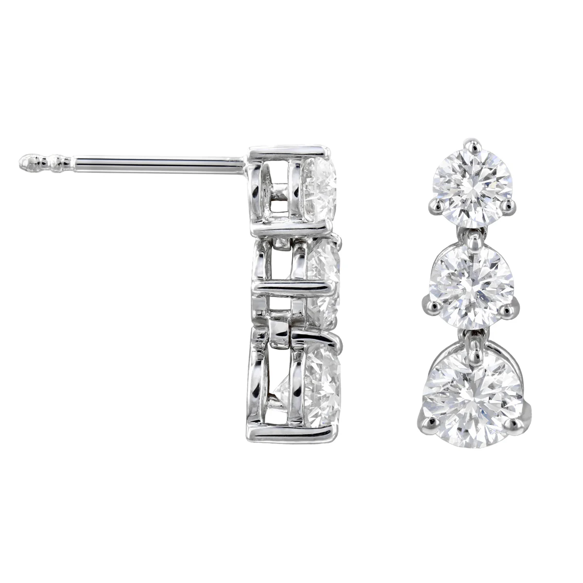 1.90ct Lab Grown Diamond Three Stone Drop Earrings | 9K White Gold - Image 4