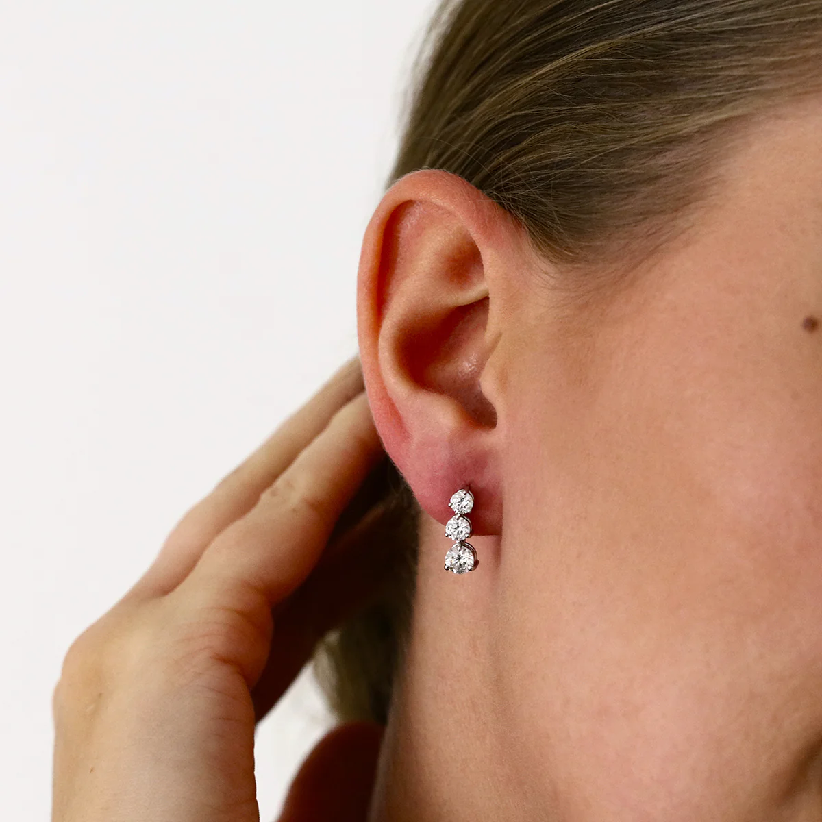 1.90ct Lab Grown Diamond Three Stone Drop Earrings | 9K White Gold - Image 5