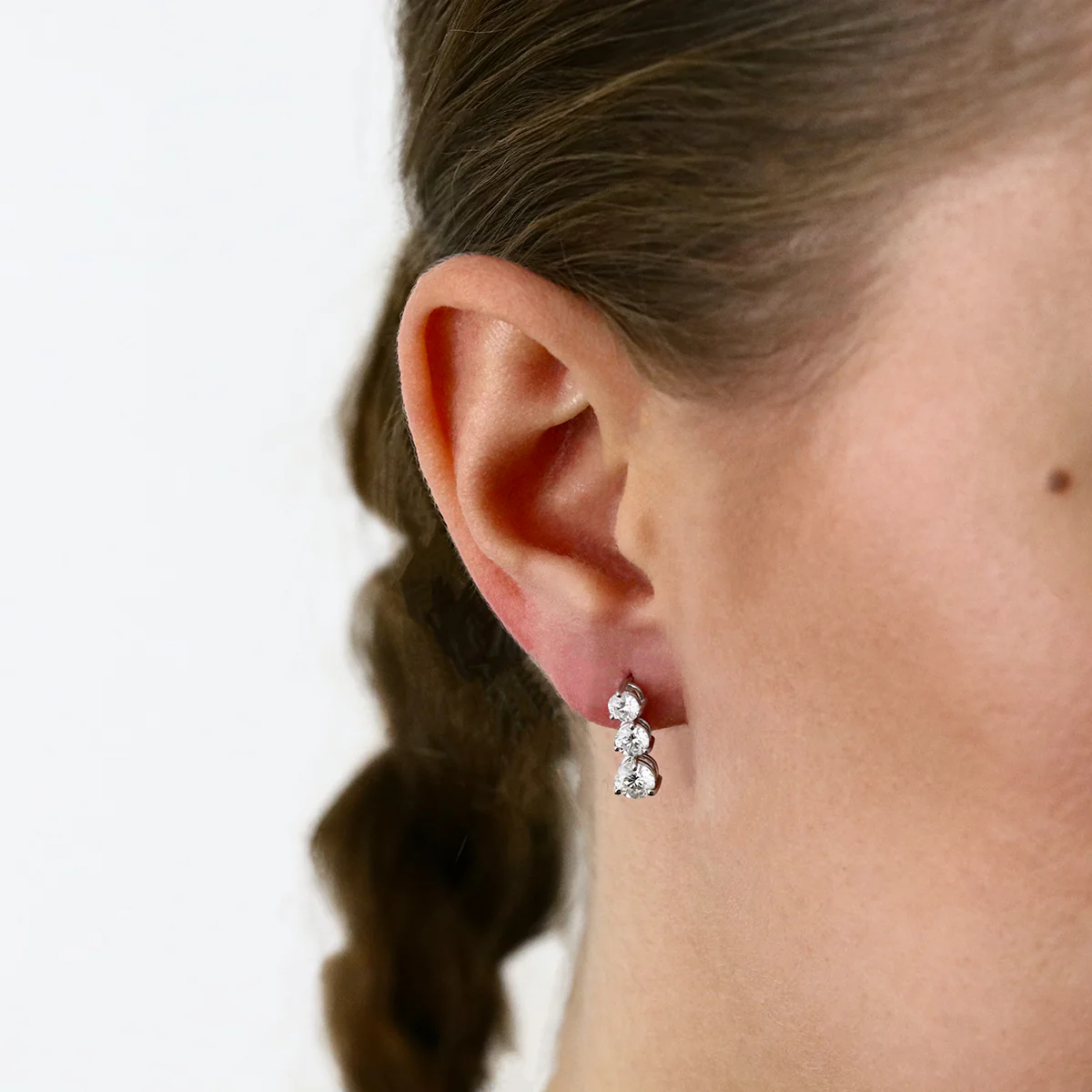 1.90ct Lab Grown Diamond Three Stone Drop Earrings | 9K White Gold - Image 6
