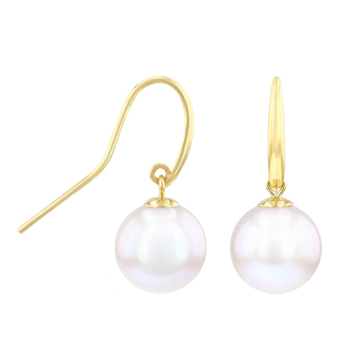 Pearlessence Collection 10-10.5mm White Cultured River Pearl Drop Earrings With Shepherds Crook Fittings | 9K Yellow Gold - Image 3