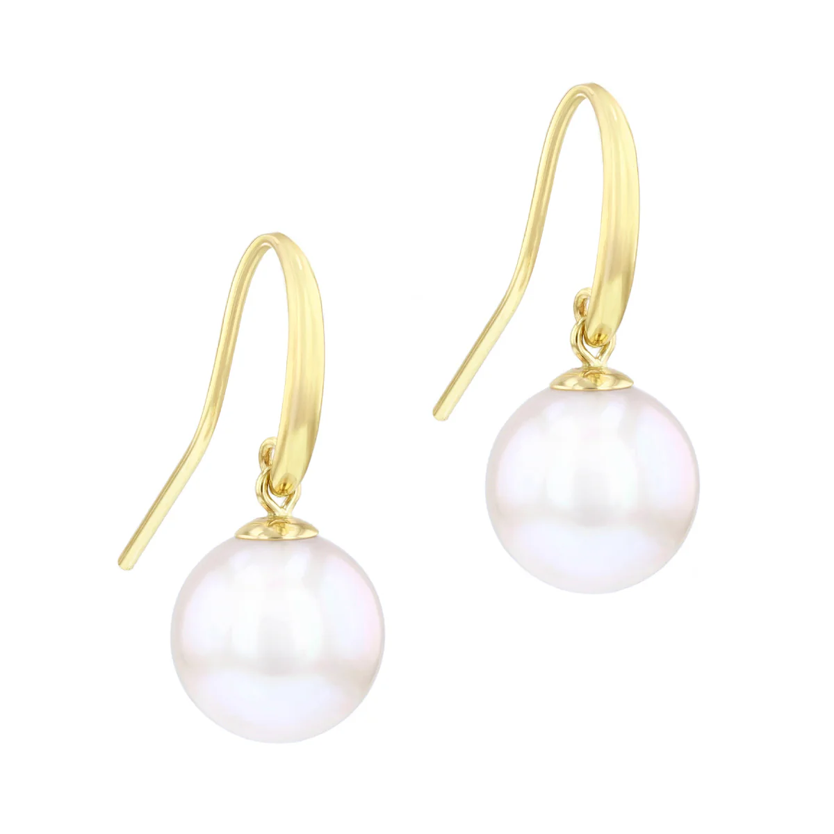 Pearlessence Collection 10-10.5mm White Cultured River Pearl Drop Earrings With Shepherds Crook Fittings | 9K Yellow Gold - Image 4