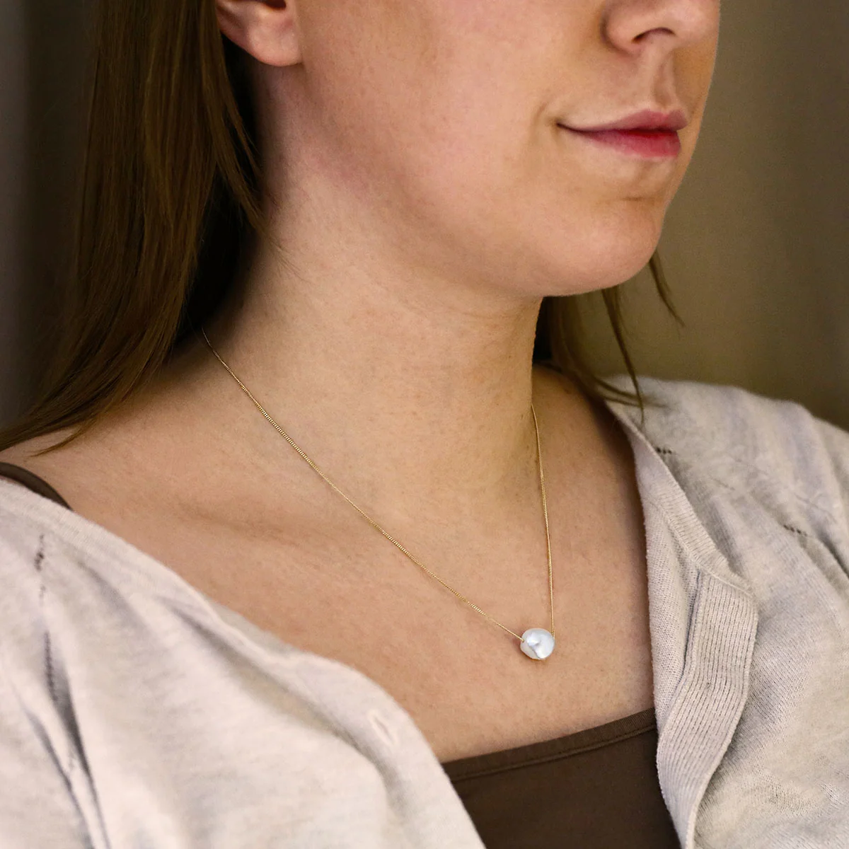 Soleil Collection 10-11mm White Keshi Cultured Freshwater Pearl Pendant | 9K White Gold - Image 4