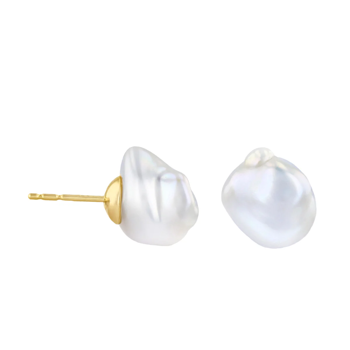 Pearlessence Collection 10-11mm White Keshi Pearl Stud Earrings | 9K Yellow Gold - Image 4