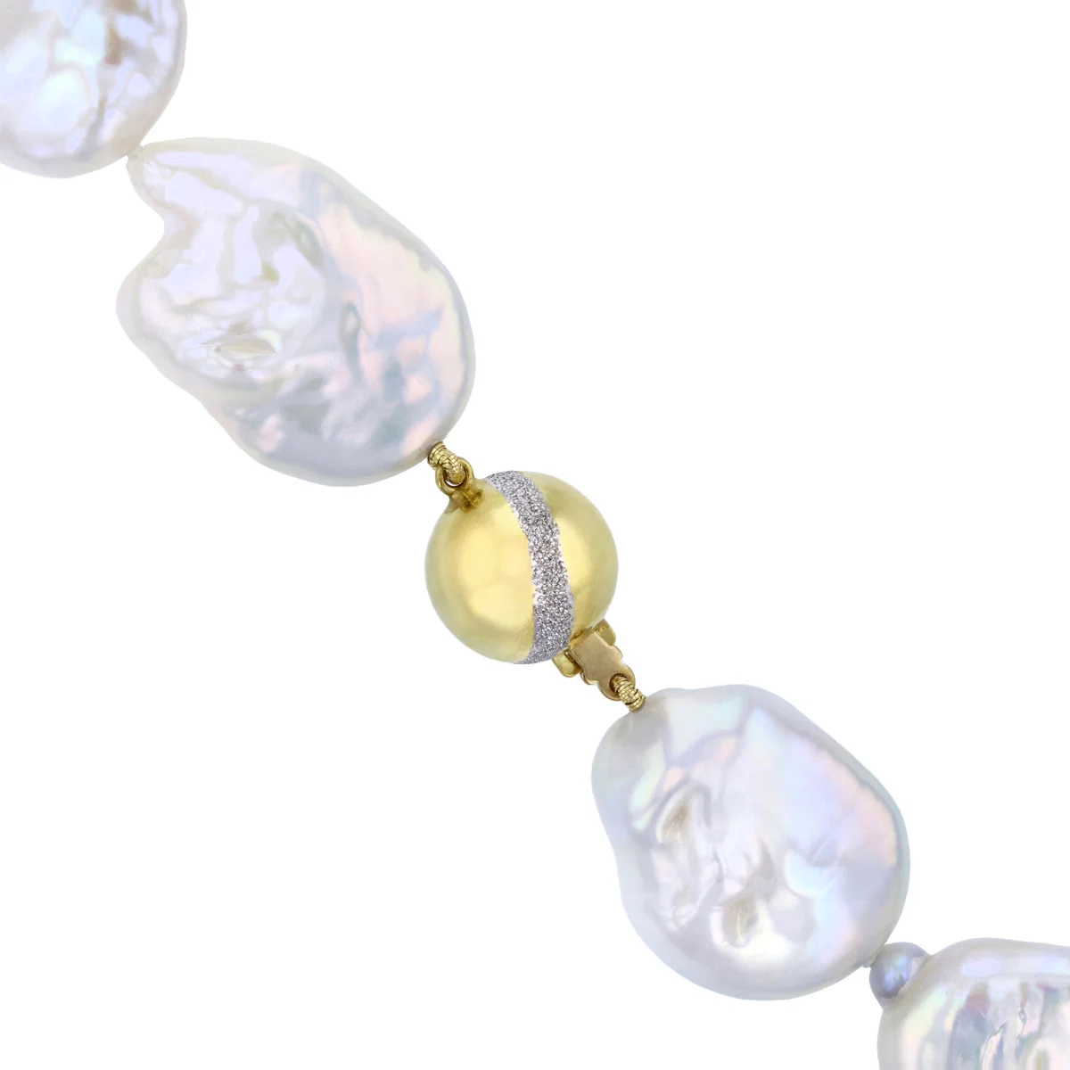 Pearlessence Collection 18" White Baroque Coin Pearl Necklace with Diamond Ball Clasp | 9K Yellow Gold - Image 3
