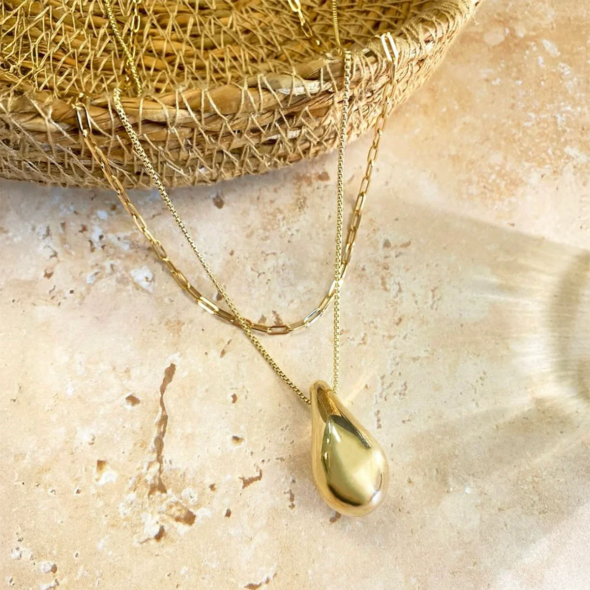 Soleil Collection 18" Large Teardrop Pendant | 9K Yellow Gold - Image 6