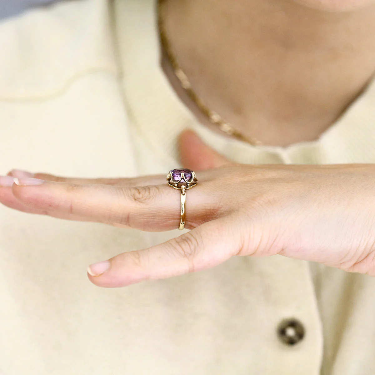 1972 Vintage Amethyst Fluted Dress Ring | Pre-Loved | 9K Yellow Gold - Image 7