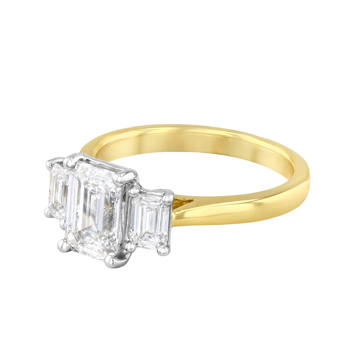 2.14ct Emerald Cut Lab Grown Diamond Three Stone Engagement Ring - Platinum & 18K Yellow - Image 3