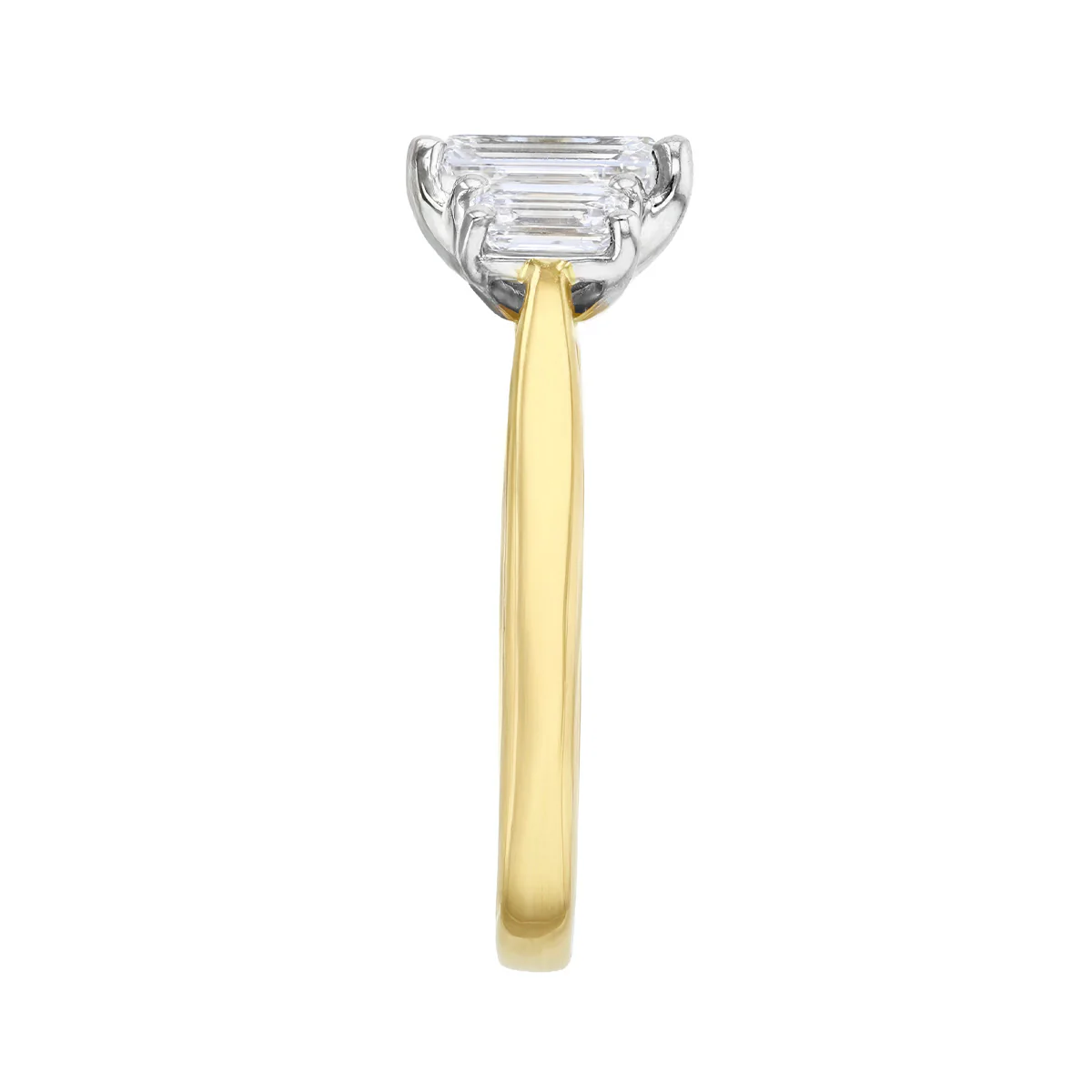 2.14ct Emerald Cut Lab Grown Diamond Three Stone Engagement Ring - Platinum & 18K Yellow - Image 4