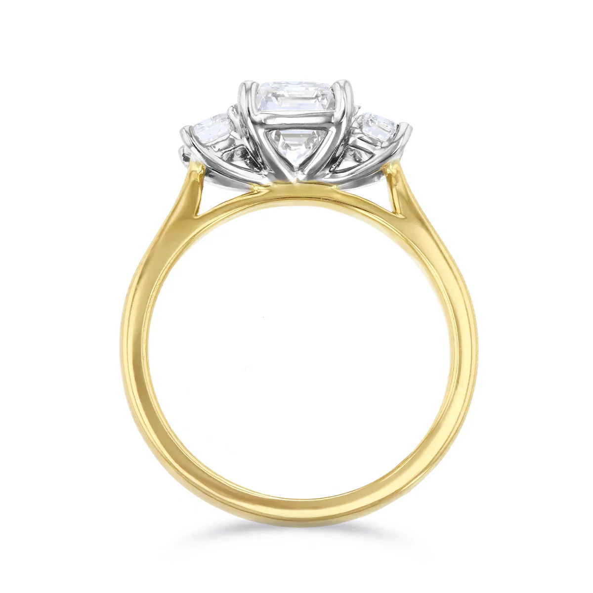 2.14ct Emerald Cut Lab Grown Diamond Three Stone Engagement Ring - Platinum & 18K Yellow - Image 5