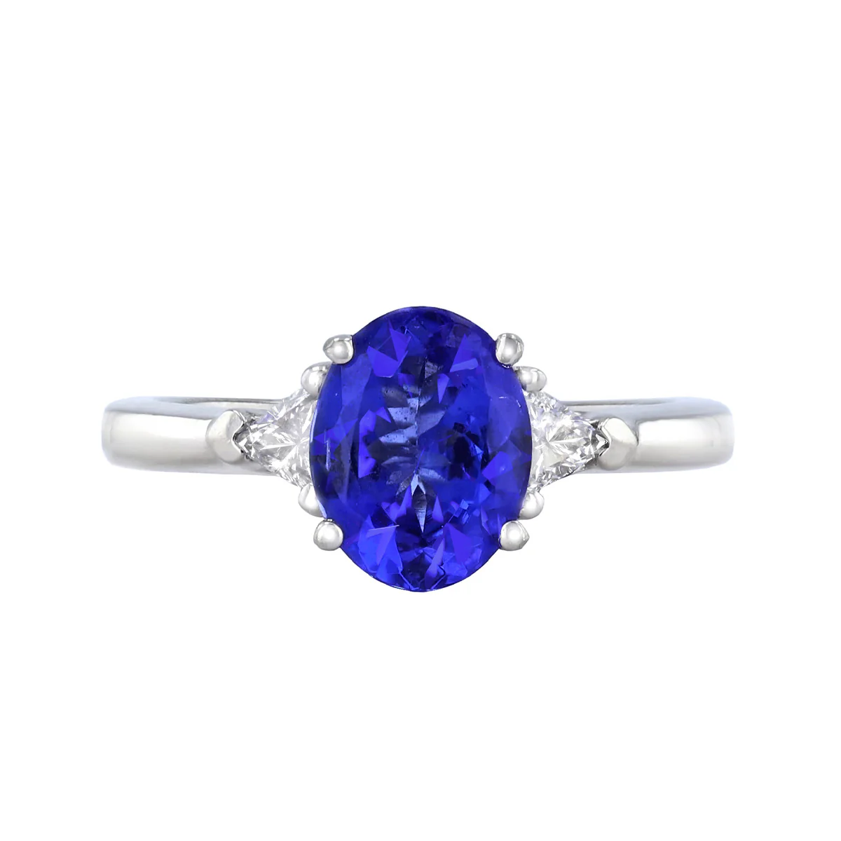 2.23ct Oval Cut Tanzanite and Trillion Cut Diamonds Three stone Ring | Pre-Loved | Platinum - Image 2