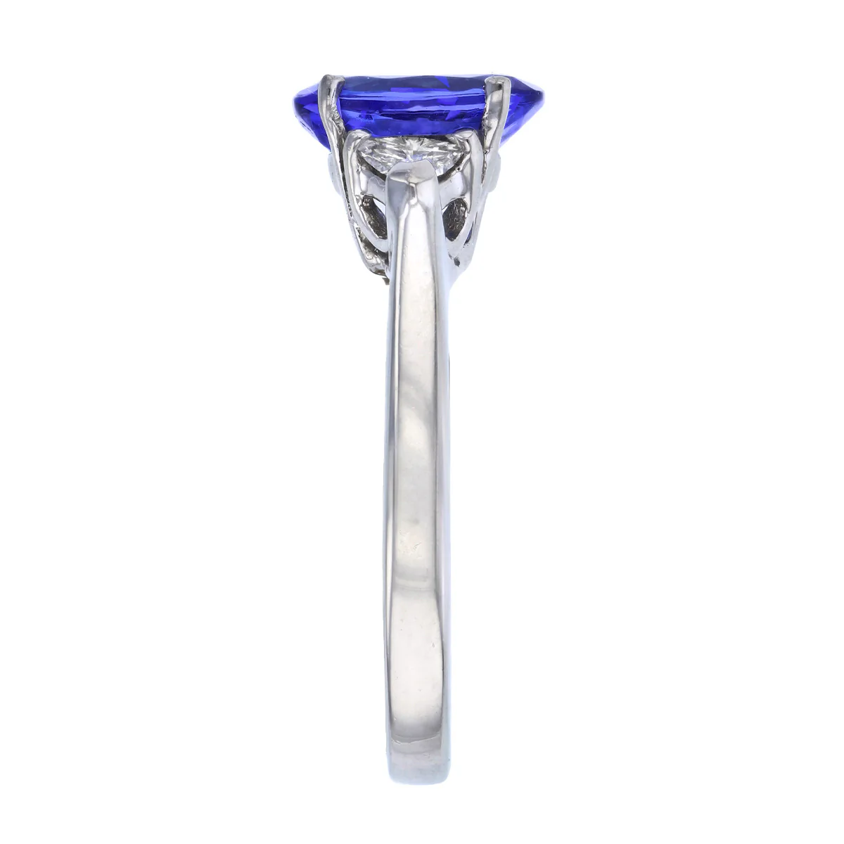 2.23ct Oval Cut Tanzanite and Trillion Cut Diamonds Three stone Ring | Pre-Loved | Platinum - Image 4