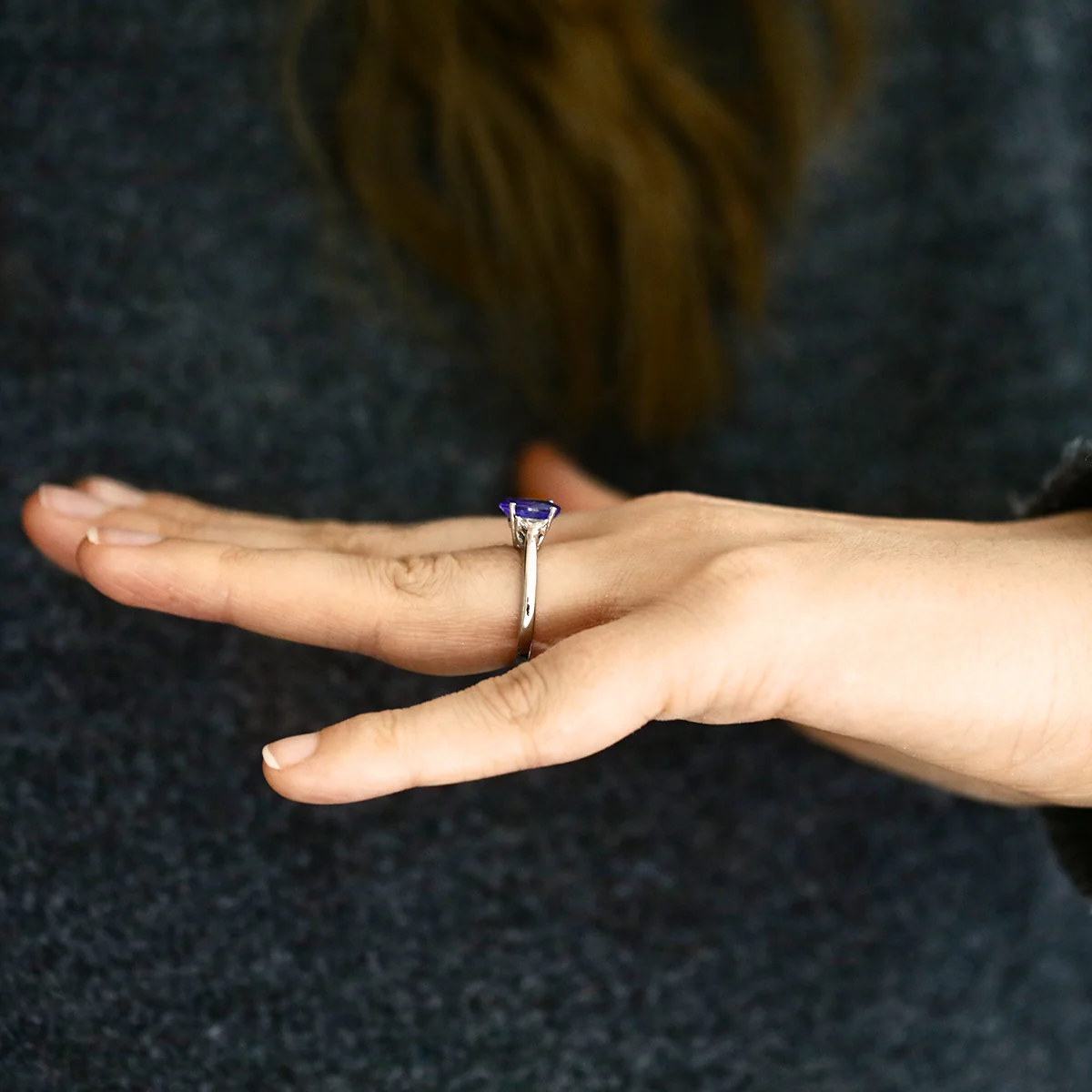 2.23ct Oval Cut Tanzanite and Trillion Cut Diamonds Three stone Ring | Pre-Loved | Platinum - Image 7
