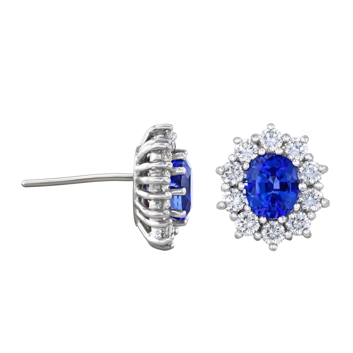 2.86ct Oval Cut Sapphire and 1.20ct Diamond Cluster Earrings | Pre-Loved | 18K White Gold - Image 4