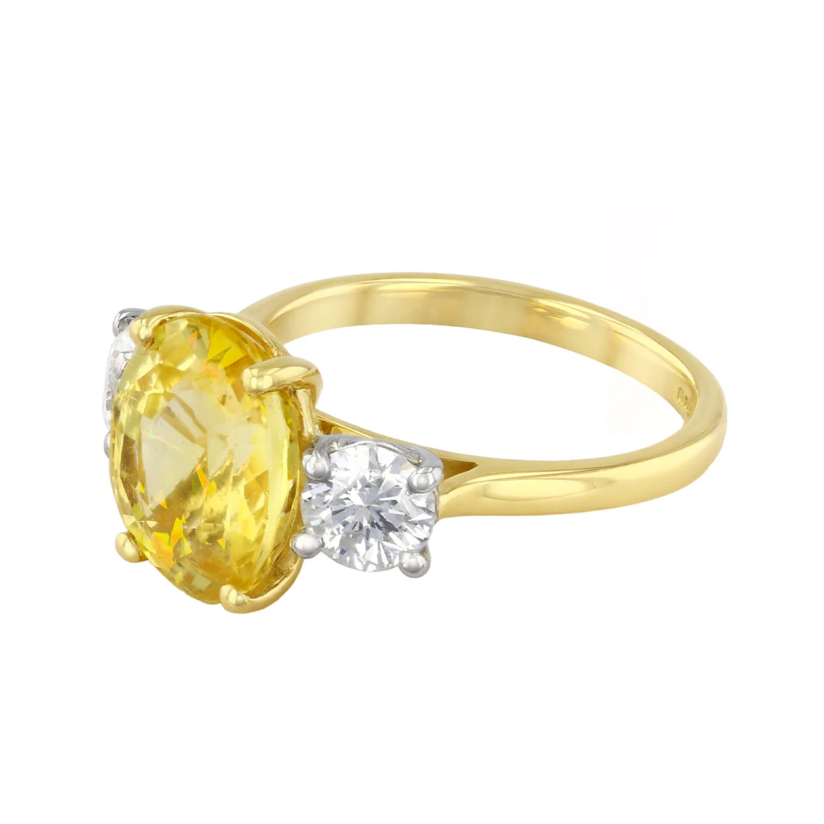 4.86ct Oval Cut Yellow Sapphire and 1.00ct Brilliant Cut Diamond Three Stone Ring (Contemporary Mount) | Pre-Loved | 18K Yellow Gold - Image 3