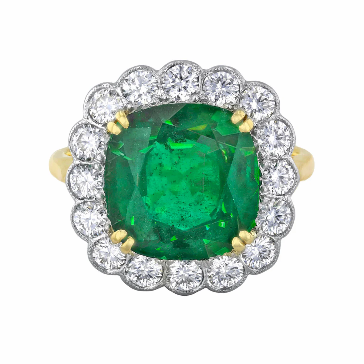 5.29ct Emerald and 1.12ct Diamond Cluster Ring | Pre-Loved | 18K Yellow Gold - Image 2