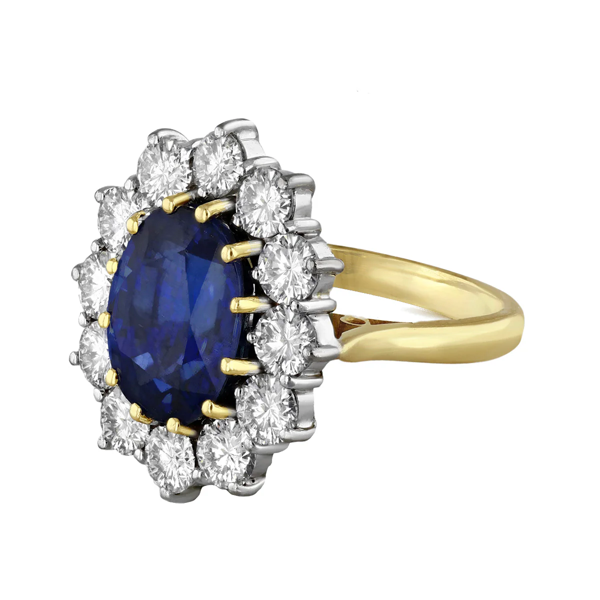 5.37ct Oval Sapphire & Diamond Cluster Ring | Pre-Loved | 18K Yellow Gold - Image 3