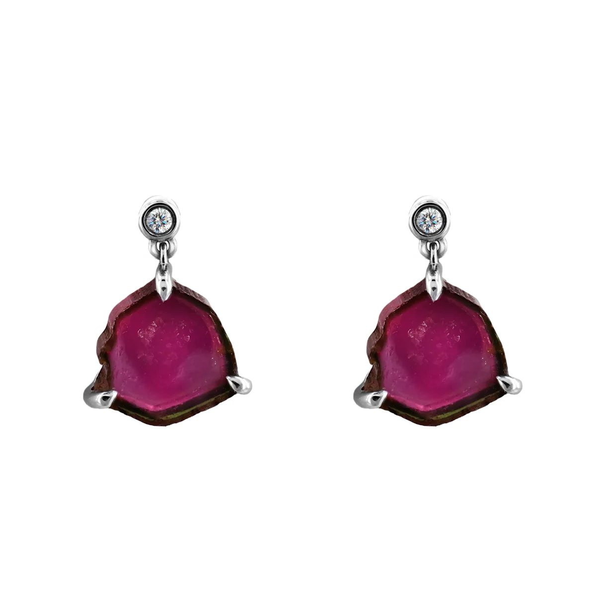 5.59ct Tourmaline Slice and Diamond Drop Earrings | 18k White Gold - Image 2