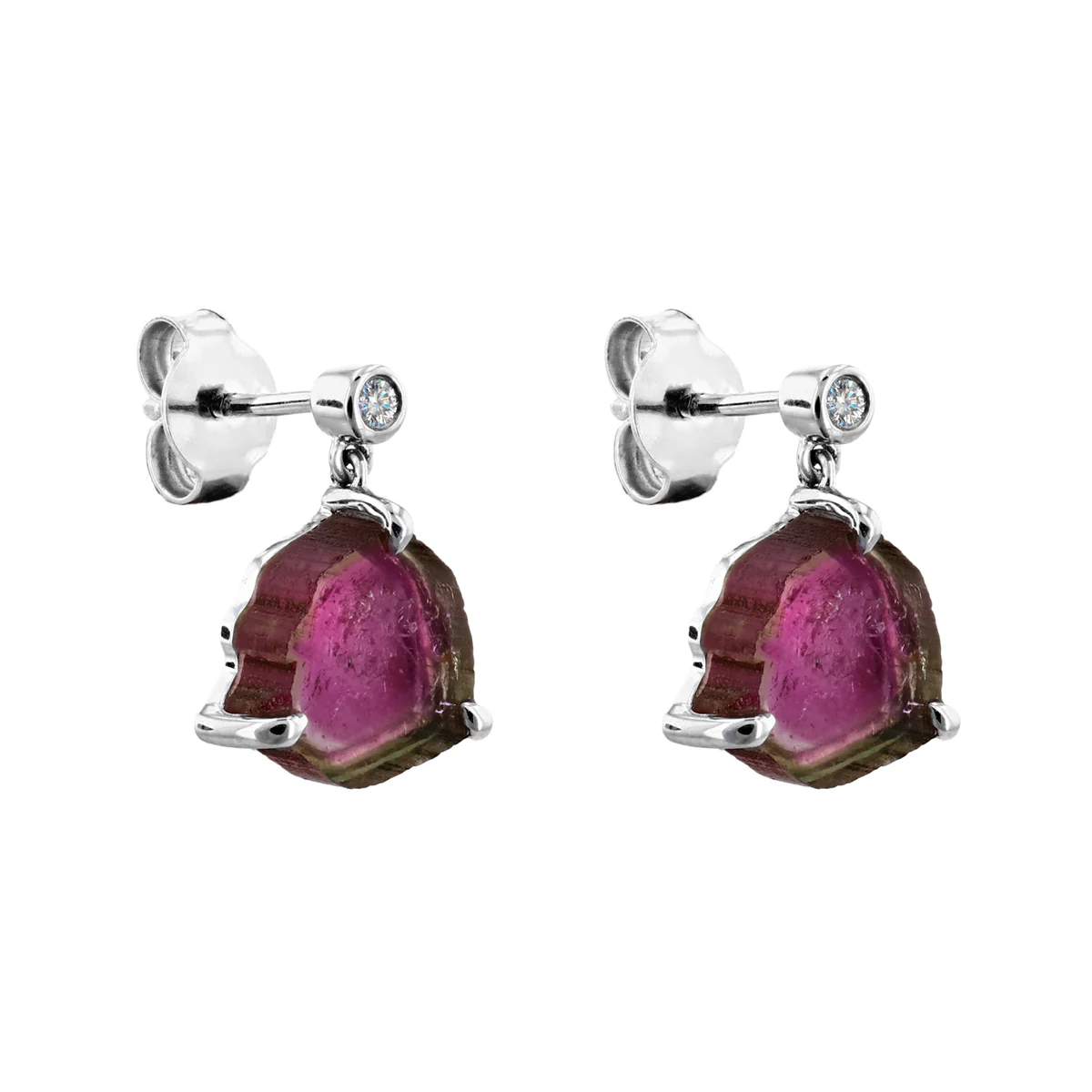 5.59ct Tourmaline Slice and Diamond Drop Earrings | 18k White Gold - Image 3