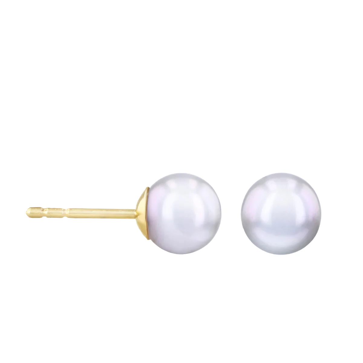 Pearlessence Collection 6-6.5mm Round Grey Cultured River Pearl Stud Earrings | 9K Yellow Gold - Image 3