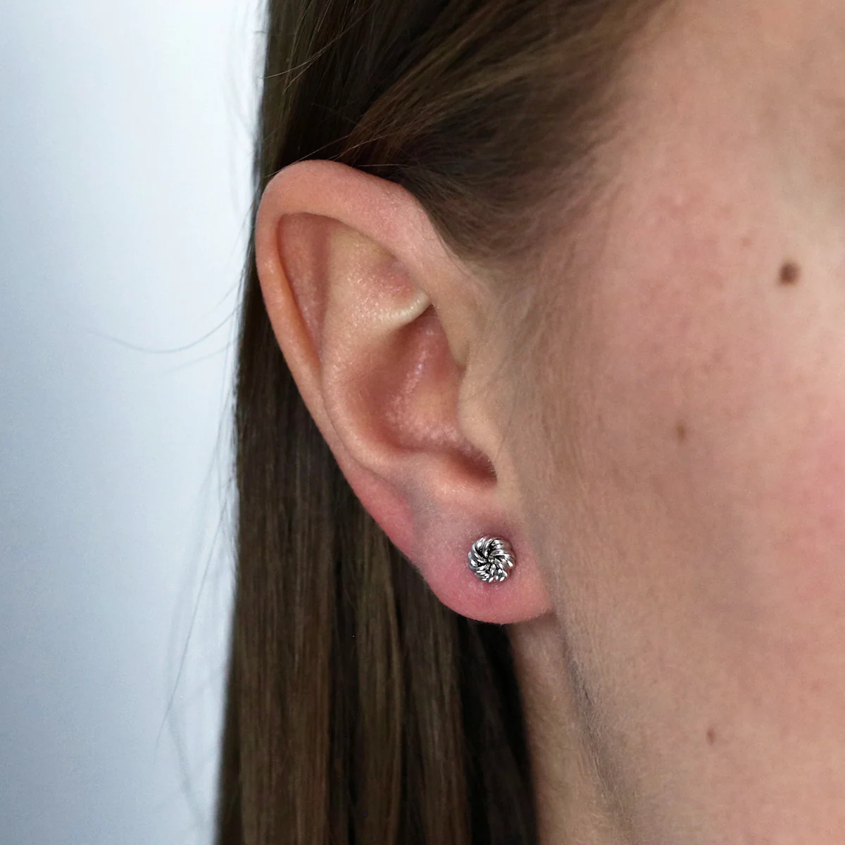 6mm Swirl Knot Stud Earrings | 9K Solid White Gold - Image 5