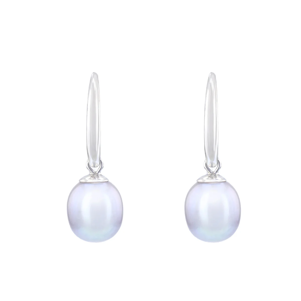Pearlessence Collection 7-7.5mm Grey Teardrop Cultured River Pearl Drop Earrings | 9K White Gold - Image 3