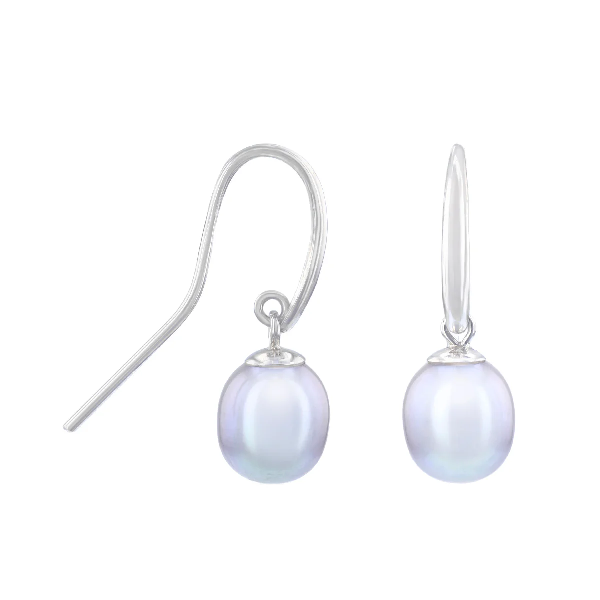 Pearlessence Collection 7-7.5mm Grey Teardrop Cultured River Pearl Drop Earrings | 9K White Gold - Image 4