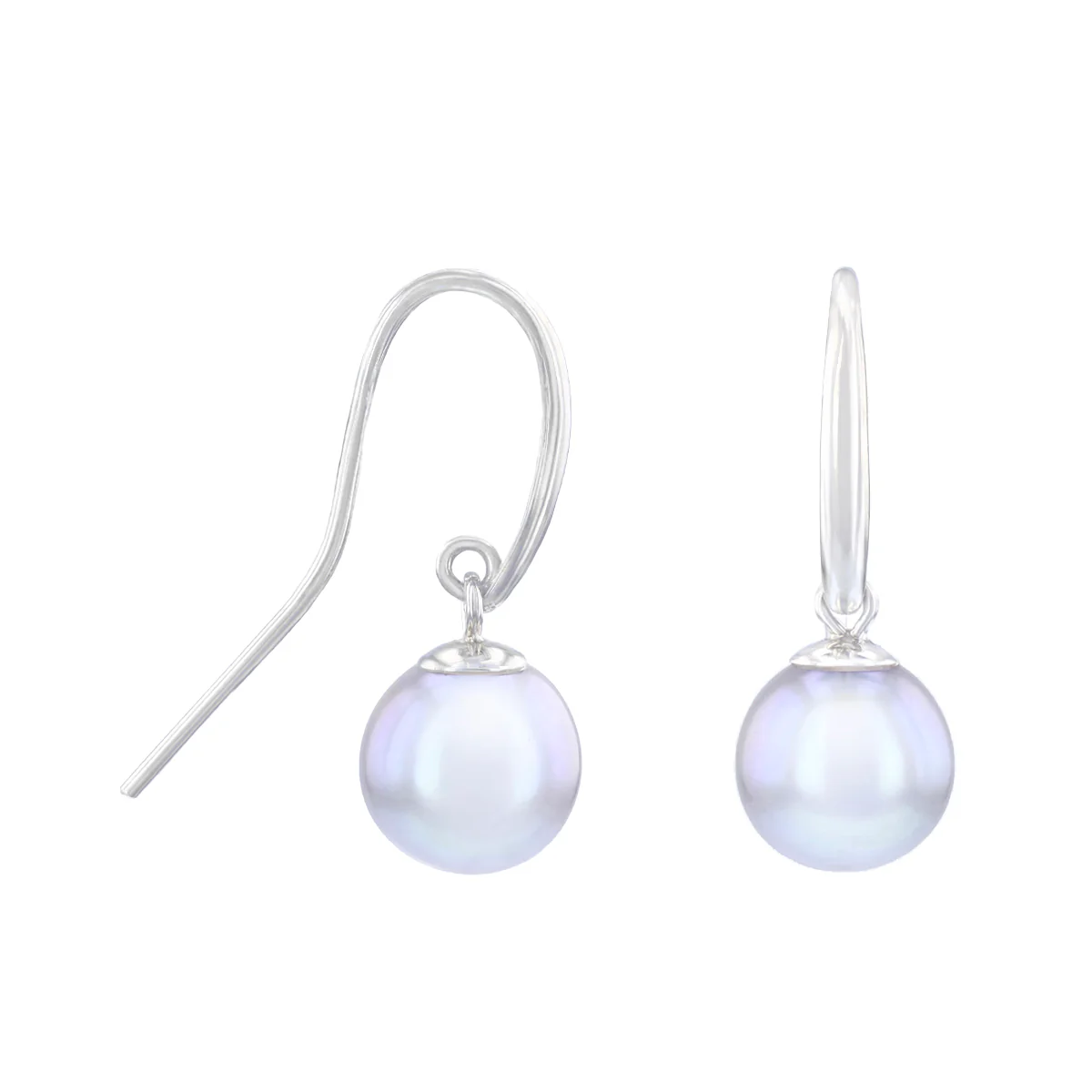 Pearlessence Collection 8-8.5mm Round Grey Cultured River Pearls With Shepherds Crook Hook |  9K White Gold - Image 3