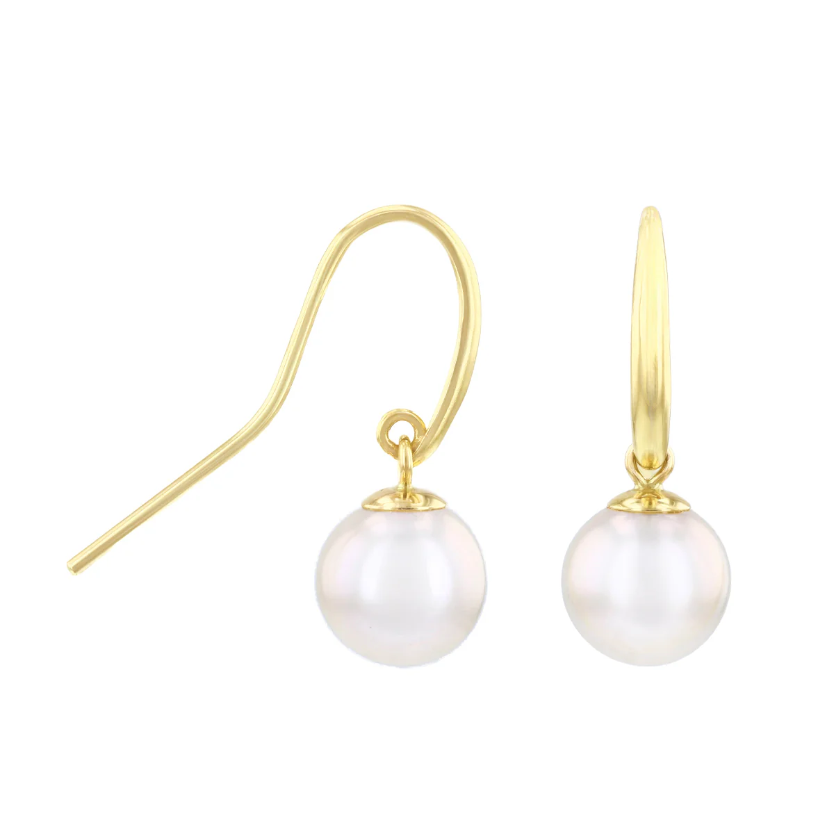 Pearlessence Collection 8-8.5mm White Cultured River Pearl Drop Earrings With Shepherds Crook Fittings | 9K Yellow Gold - Image 3