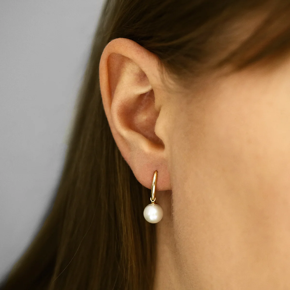 Pearlessence Collection 8-8.5mm White Cultured River Pearl Drop Earrings With Shepherds Crook Fittings | 9K Yellow Gold - Image 6