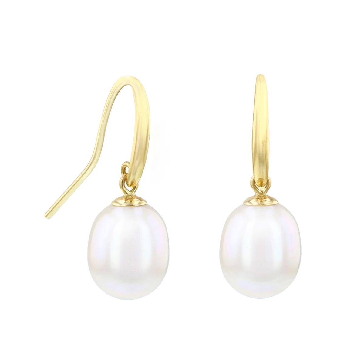 Pearlessence Collection White Teardrop Cultured River Pearl Drop Earrings With Shepherds Crook | 9K Yellow Gold - Image 3