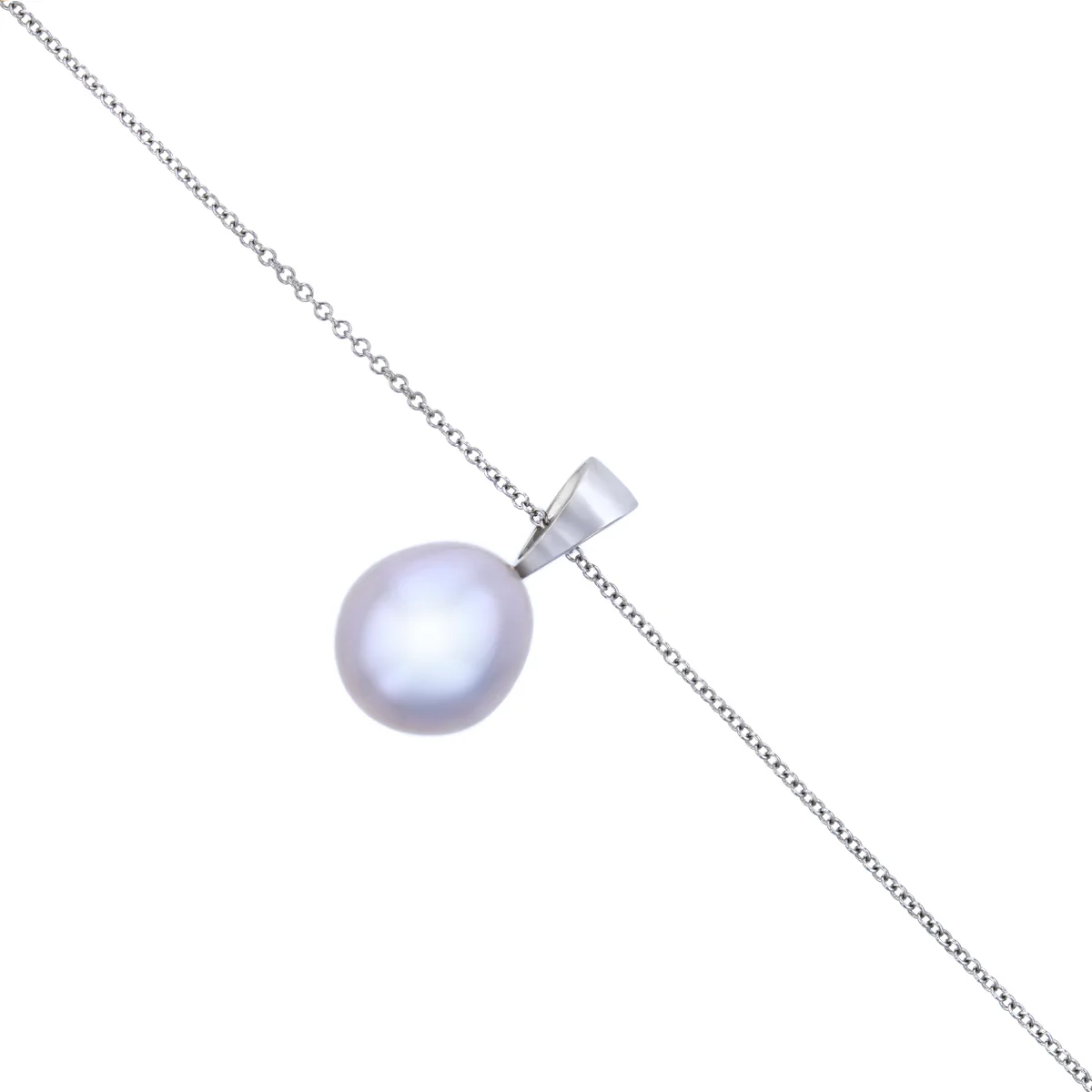Pearlessence Collection 9mm Grey Teardrop Cultured River Pearl Pendant on 18" Chain | 9K White Gold - Image 3