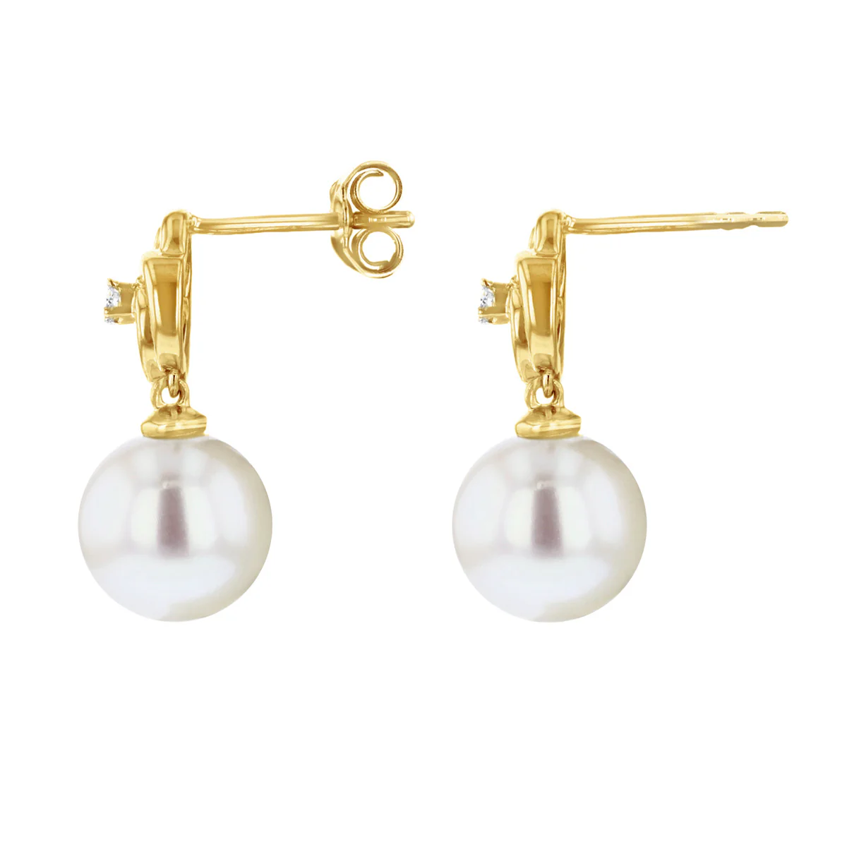 9mm Pearl and Diamond Swirl Earrings | 9K Yellow Gold - Image 4