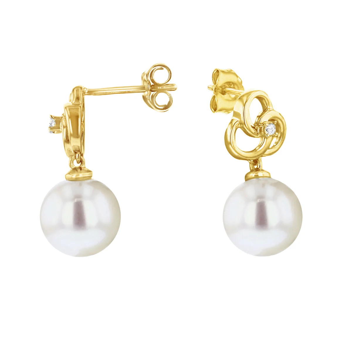 9mm Pearl and Diamond Swirl Earrings | 9K Yellow Gold - Image 5