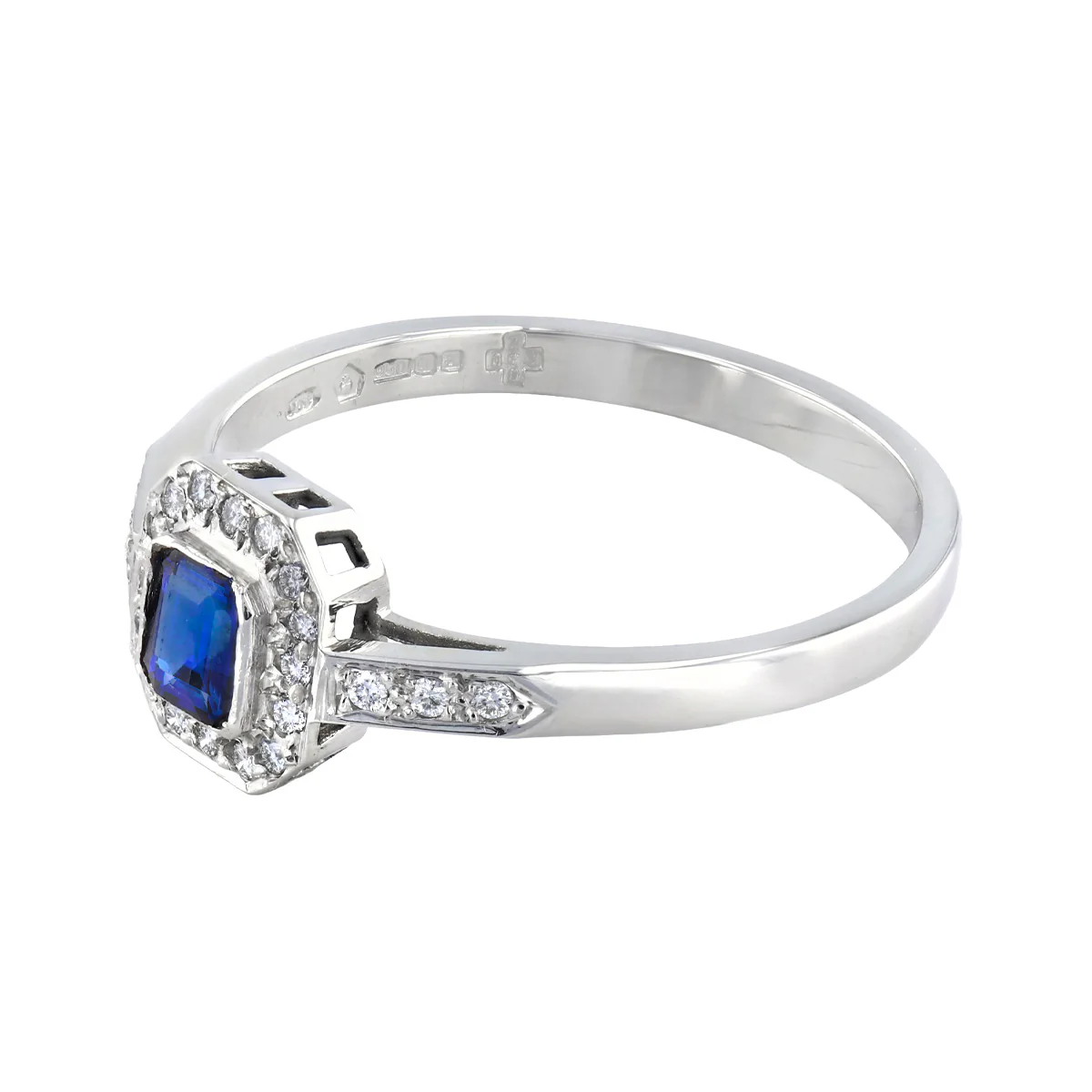 Art Deco Sapphire and 0.11ct Diamond Dress Ring | Pre-Loved | Platinum - Image 3