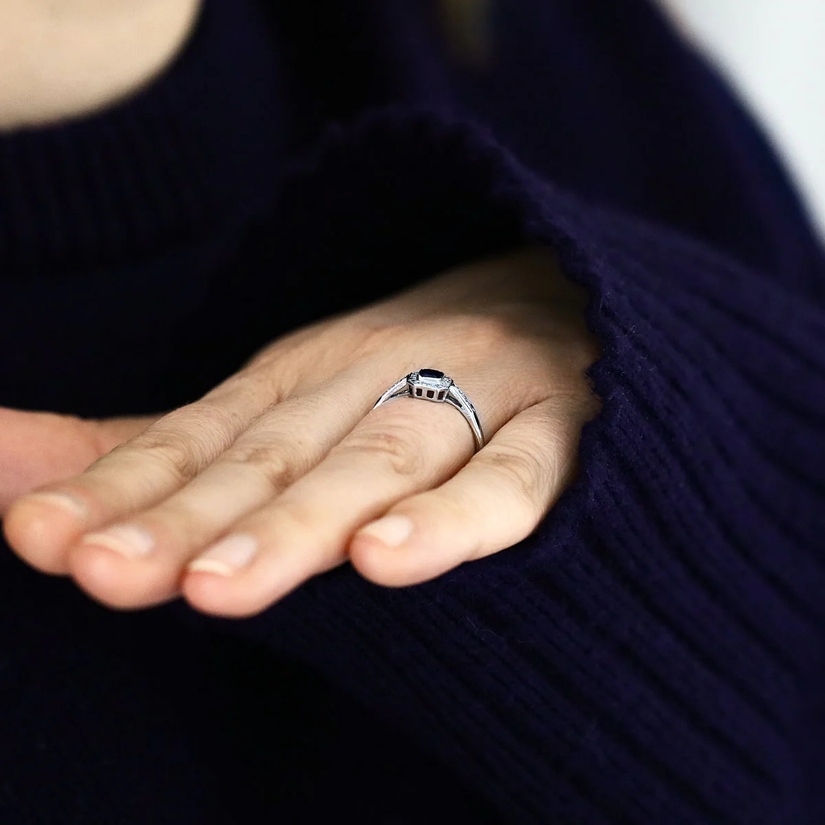 Art Deco Sapphire and 0.11ct Diamond Dress Ring | Pre-Loved | Platinum - Image 7