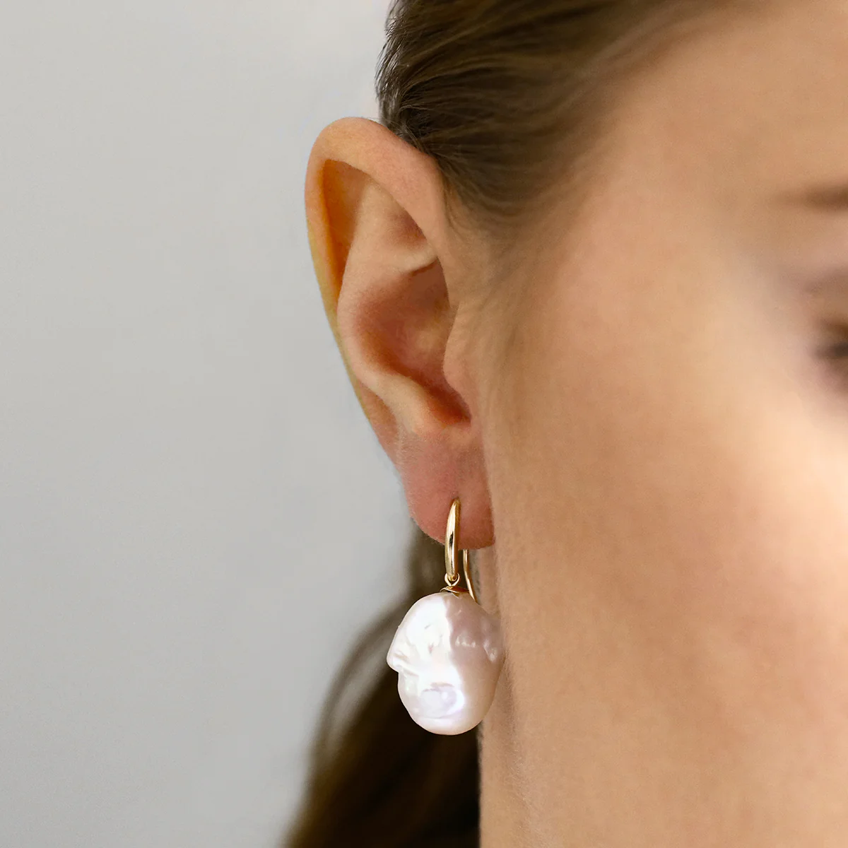 Pearlessence Collection Baroque Cultured Freshwater Pearl Drop Earrings | 9K Yellow Gold - Image 5