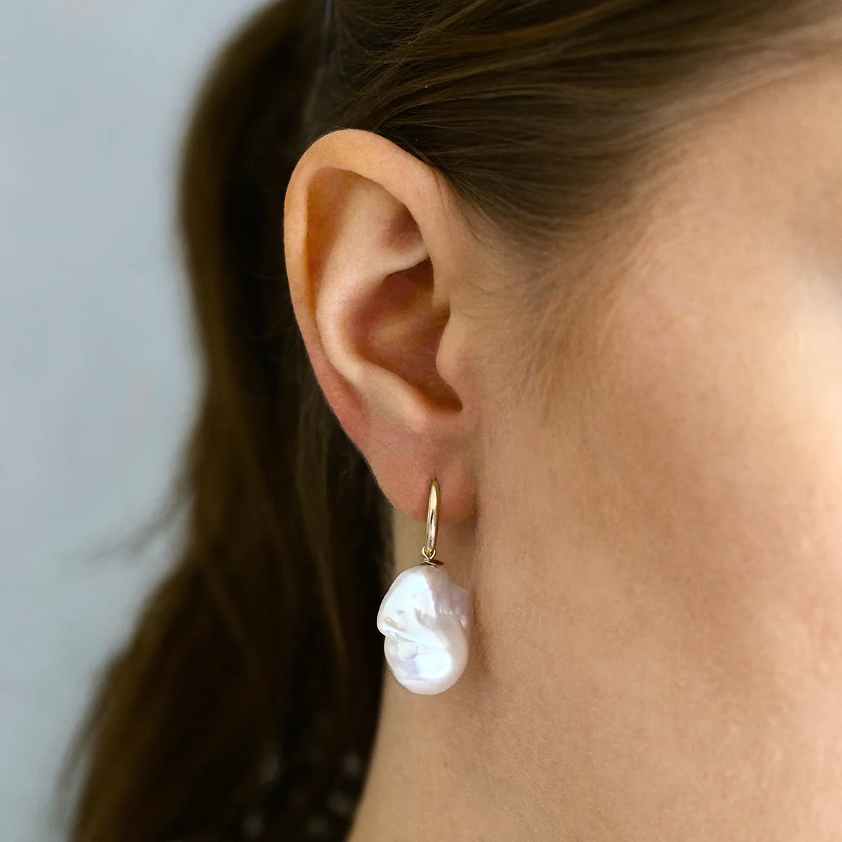 Pearlessence Collection Baroque Cultured Freshwater Pearl Drop Earrings | 9K Yellow Gold - Image 6