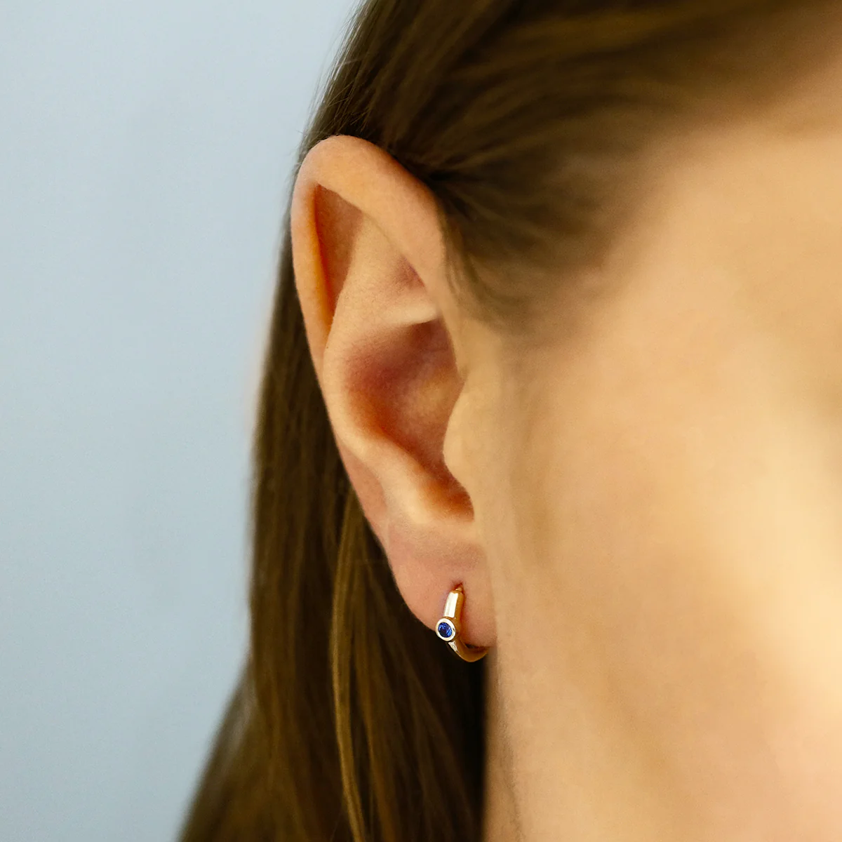 Birthstone Collection 10mm Sapphire Hoop Earrings | 9K Yellow gold - Image 5