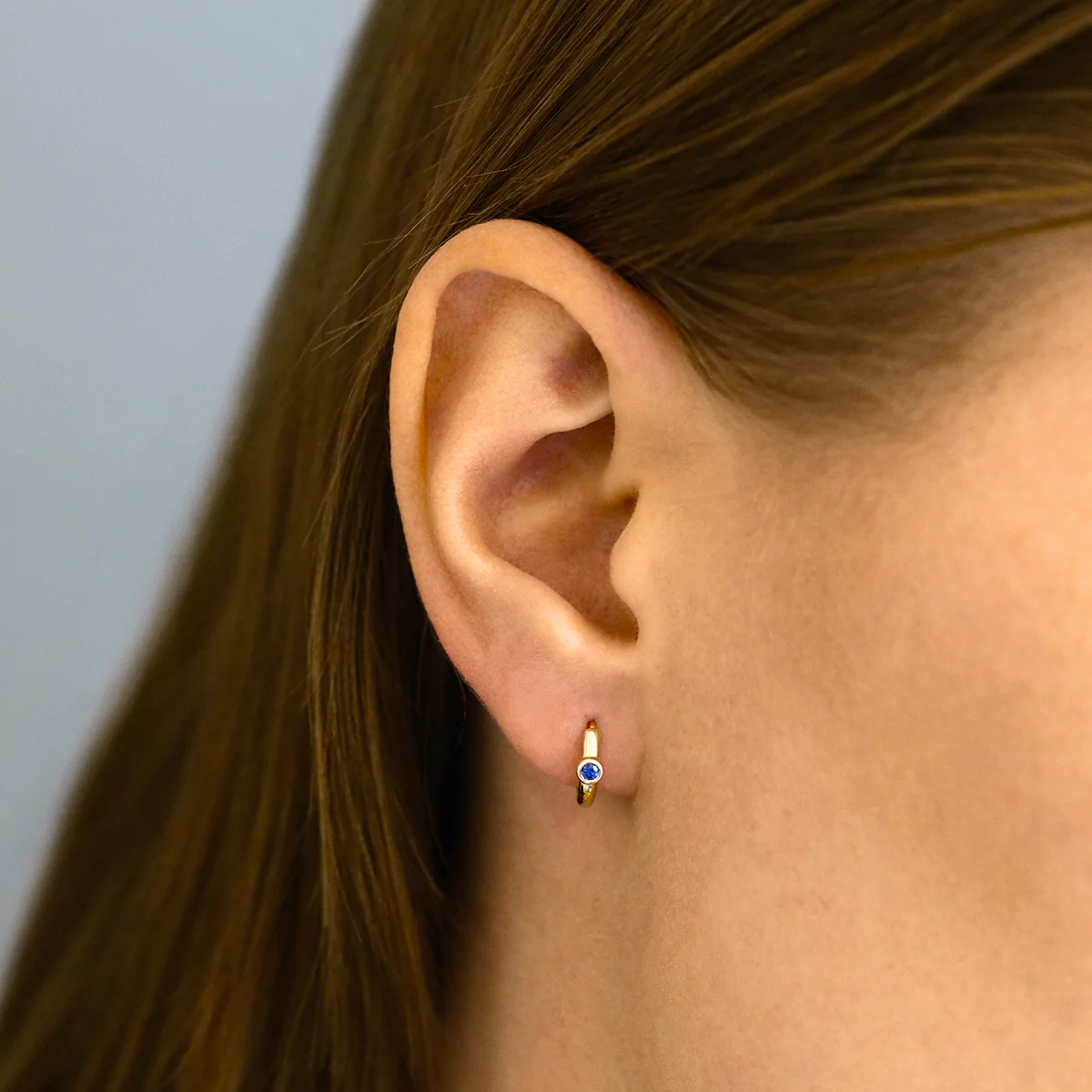 Birthstone Collection 10mm Sapphire Hoop Earrings | 9K Yellow gold - Image 6