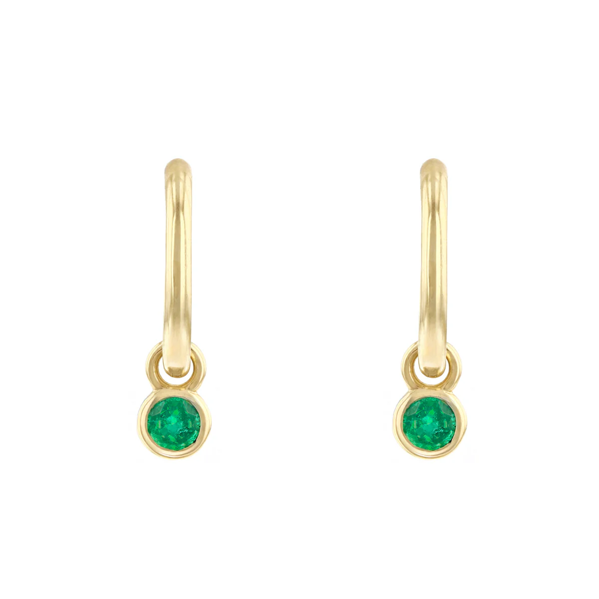 Bithstone Collection 0.26ct Emerald Charm Hoop Earrings | 9K Yellow Gold - Image 2