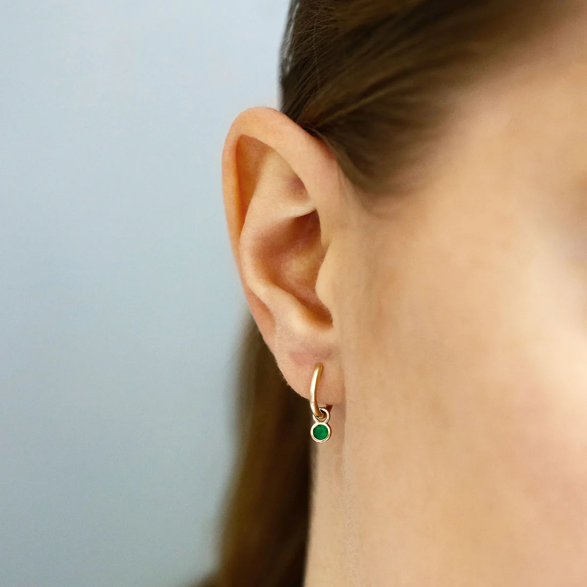 Bithstone Collection 0.26ct Emerald Charm Hoop Earrings | 9K Yellow Gold - Image 5