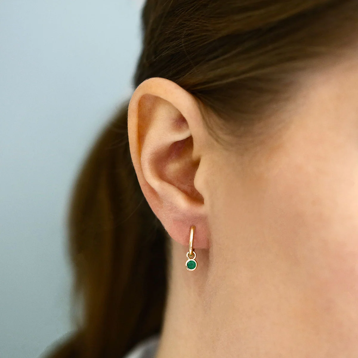 Bithstone Collection 0.26ct Emerald Charm Hoop Earrings | 9K Yellow Gold - Image 6