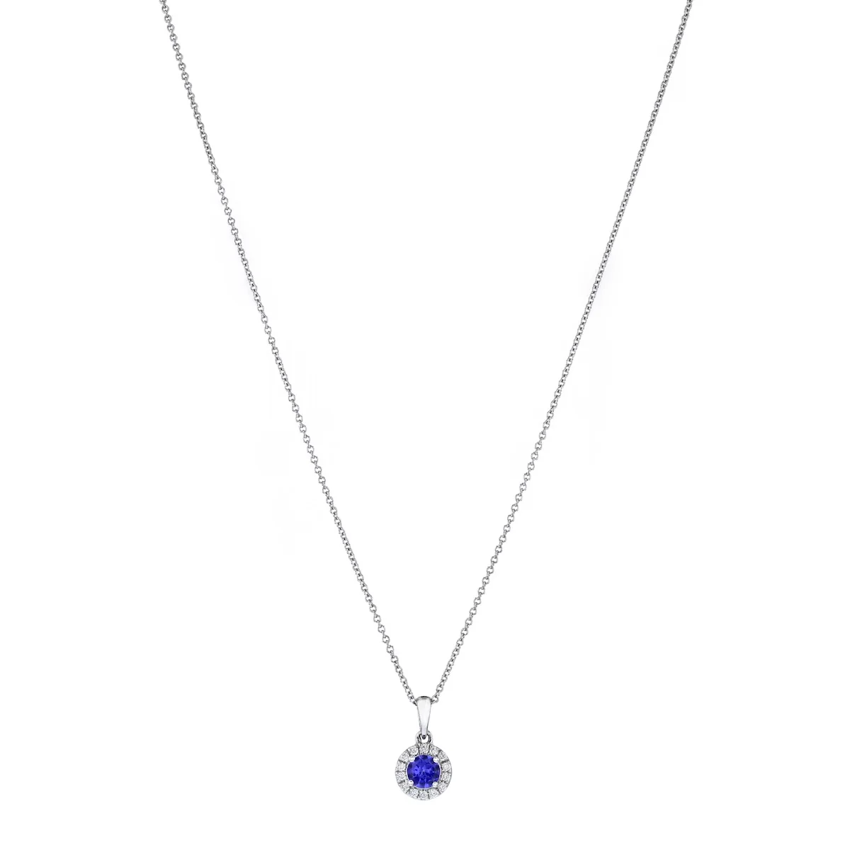 Bijou Collection 0.26ct Tanzanite and 0.06ct Diamond Halo Pendant | 9K White Gold - Image 2