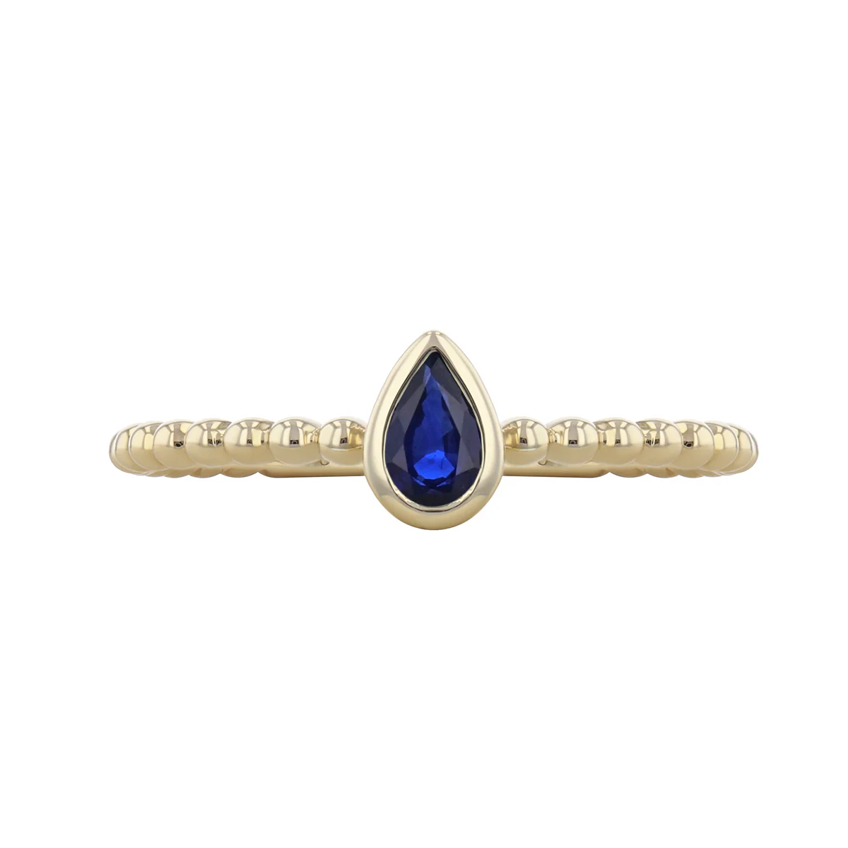 Bijou Collection 0.28ct Pear Cut Sapphire Bezel Set Beaded Ring | 9K Yellow Gold - Image 3