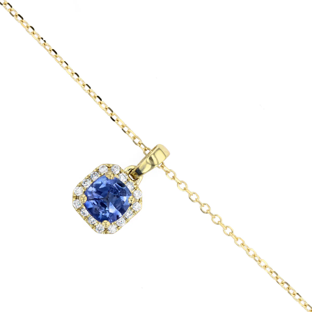 Bijou Collection 0.28ct Sapphire and 0.08ct Diamond Halo Necklace | 18K Yellow Gold - Image 3
